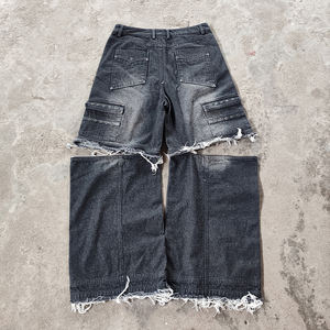 Fabricante de ropa de calle personalizada, pantalones vaqueros apilados Vintage con lavado ácido, pantalones vaqueros para hombre, pantalones vaqueros de calle con diamantes de imitación de cristal para hombre - Product Image 6