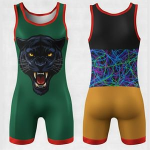 ชุดมวยปล้ำผู้ชายคุณภาพสูง ระบายอากาศได้ดี ผลิตจากโพลีเอสเตอร์ผสมสแปนเด็กซ์ พร้อมกระดุมแป๊ก ปรับแต่งสีและโลโก้ได้ - Product Image 4