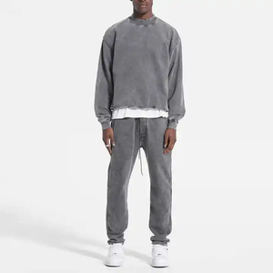 Sudadera lavada a la piedra vintage, sudaderas con capucha lavadas con ácido desgastadas y cuello redondo de 500g/m² - Product Image 2