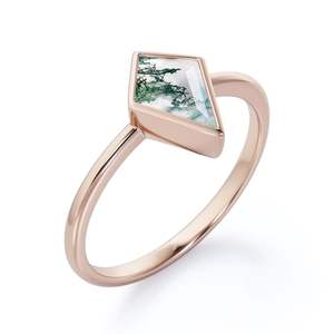 Anillo de piedra preciosa con forma de cometa verde de ágata musgo de Plata de Ley 925 - Product Image 2