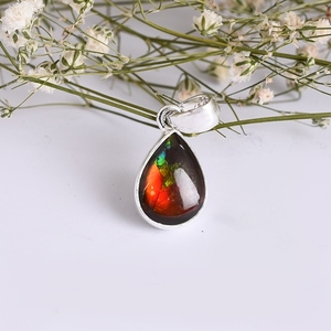 ทำด้วยมือ925จี้เงินสเตอร์ลิงพร้อมหินแอมโมไนต์อัญมณีธรรมชาติชุบทองสีเหลืองเครื่องประดับที่หรูหราของขวัญสำหรับเธอขายส่ง - Product Image 2