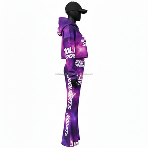 Sweat à capuche court en polaire de polyester de haute qualité pour femmes, imprimé galaxie, 300 GSM, avec logo personnalisé, survêtement, taille plus - Product Image 3
