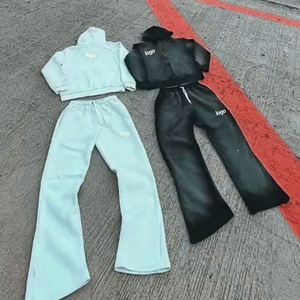 ชุดวอร์มผ้าฟลีซสำหรับผู้ชายเสื้อมีฮู้ดผ้าหนาซีดซีดกันแดดและกางเกงขากว้างทรงหลวมสำหรับฤดูหนาว - Product Image 4