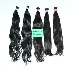 Venta al por mayor 100% Natural Virgin Black Curly Extensiones de cabello indio Raw Bulk Straight Cabello humano con la mejor calidad del vendedor de encaje - Product Image 4