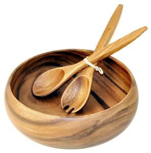 Bol de service à salade en bois d'acacia classique, léger et écologique, pour la cuisine et la salle à manger - Harvest Bliss - Product Image 2
