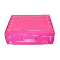 Boîtes d'expédition pour vêtements en carton ondulé avec impression de logo de marque personnalisée, couleur rose, emballage pour envoi postal avec poignée en ruban