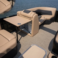 Bateau ponton en aluminium avec bar, bimini top, mobilier, canapé, pont de fête, divertissement, croisière, confortable, spacieux, pêche, moteur hors-bord