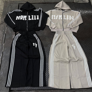 Winter Streetwear Solid Customized Lightweight Cotton <b>Tracksuit</b> Sets Distressed Embroidery Washed Finish Two-Piece Sweatpants - Product Image 6