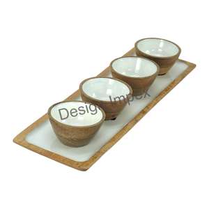 Ensembles de Cadeaux Ensembles de Service en Bois Émail Blanc Grand Plateau avec 4 Bols Décoratifs Snacks Cookie Noix Plat de Service Bol - Product Image 6