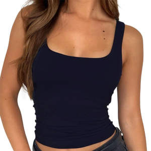 Débardeur court sans manches à col carré pour femmes-Décontracté Basic 8 Options de couleurs - Product Image 1