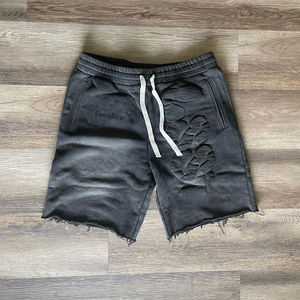 Custom Men's Flame Graphic Designer Print 100% Cotton French Terry Knitted <b>Shorts</b> with <b>Zipper</b> Plain Dyed Hot <b>Shorts</b> - Product Image 3