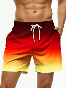 Bañador de verano para hombre, pantalones cortos de playa con cordón de bloque de Color degradado con cintura elástica, ropa de calle transpirable con estampado 3D - Product Image 4