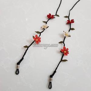 Turuncu-Kırmızı Çiçek Gözlük İpi İğne Oyası Çiçek Piezas de anteojos con Siyah Kordon - Product Image 1