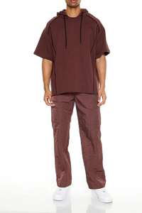 Sudadera con capucha de punto personalizada para hombre Sudaderas con capucha holgadas de manga corta con hombros caídos y de gran tamaño con serigrafía - Product Image 3