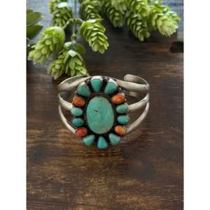 Sheila Becenti Fashion Cuff Bracelet Multi-Strone and Sterling Silver Design - Product Image 1