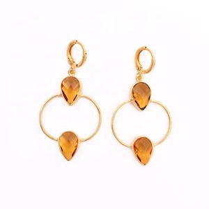 Designer Apatite Gemstone Gold-Plated Pear Shape Double Gemstone Dangle <b>Drop</b> Style Hoop <b>Earrings</b> <b>Fashion</b> <b>Drop</b> <b>Earrings</b> - Product Image 4