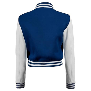 เสื้อแจ็กเก็ตทีมโรงเรียนของผู้หญิงผ้าขนแกะสีขาวน้ำเงินเข้มถักด้วยความร้อน100% ทำตามสั่ง - Product Image 2