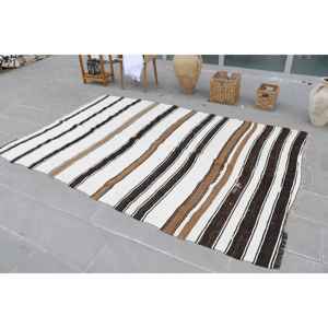 Alfombra Vintage Grande de 5.4x8.3 pies, Alfombra Turca Blanca a Rayas - Product Image 2