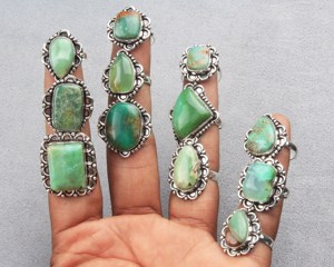 Handmade Bohemian Natural Chrysoprase <b>Crystal</b> Bezel Setting Assorted Overlay <b>Rings</b> Wholesale Bulk Lot Solid Brass Gemstone <b>Rings</b> - Product Image 2