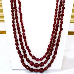 Collar de Rubí Africano Natural Sin Tratar, Forma Ovalada, Tres Capas, Longitud Ajustable de 18-19 Pulgadas, 8-10 mm, Alta Calidad, CNAS - Product Image 1