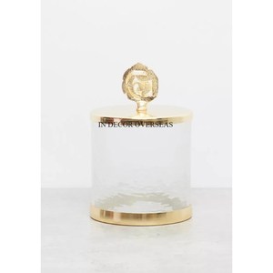 Couvercle supérieur et base en métal plaqué or de concepteur unique d'art créatif moderne avec des fournitures de bidon de stockage de nourriture en verre de texture unique - Product Image 1