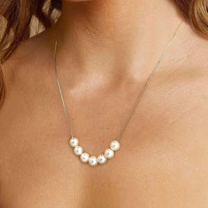 Collier en argent martelé avec perles et chaîne maille forçat – Accessoire de luxe - Product Image 3