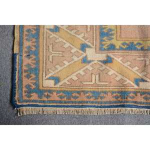 Alfombra de lana turca Vintage clásica Beige azul 6,1X7,7 pies rectángulo de retazos hecho a mano con respaldo de látex para juego de sala de estar - Product Image 5