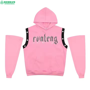 Adults Street Wear Acid Washed Distressed Hoodies Custom Rhinestones <b>Work</b> for <b>Fleece</b> 100% Cotton Winter Sweatshirts - Product Image 3