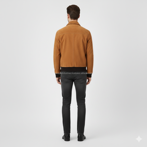 Chaqueta de Cuero Genuino para Hombre, Diseño Personalizado con Logotipo Frontal, Dos Tonos, Lona y Gamuza, Estilo Casual Vintage, Motociclista, Abrigo de Invierno - Product Image 5