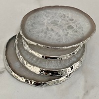 Sous-verres en Agate Naturelle Blanche Polie de Qualité Supérieure, Tranches Électroplaquées Argent, Décorations d'Intérieur Feng Shui