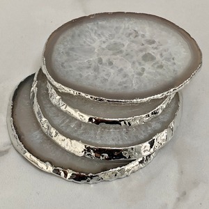 Posavasos blanco de ágata Natural para decoraciones del hogar, posavasos de cristal plateado galvanizado, venta al por mayor - Product Image 1