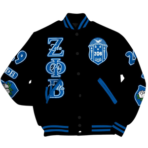 Zeta Phi Beta 1920 ZPB Founders Varsity Jacket Sorority Letterman Blue White Greek Life Chenille Patch Edition - Product Image 4