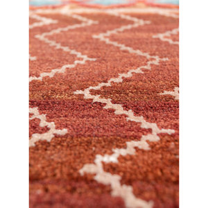Manchaha Hand Knotted Wool & Bamboo <b>Silk</b> Rugs <b>Red</b> & Orange Patchwork Design for Home Use-Les-2003 - Product Image 2