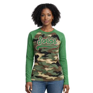 เสื้อยืดแขนยาวลายพราง 08 สำหรับชมรมนักศึกษาหญิง สีชมพูและเขียว สไตล์ลำลองสำหรับนักศึกษาหญิง - Product Image 1