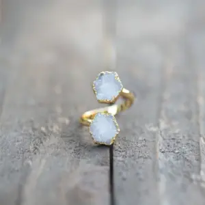 Thanh Lịch Pha Lê Druzy Đá Vàng Mạ Boho Rộng Mở Ngón Tay Phụ Nữ Người Đàn Ông Đảng Cưới Thời Trang Đồ Trang Sức Nhẫn