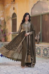 Beautiful Occasional Wear Gorgeous Looking Faux Georgette kurti Pant & Dupatta With Embroidered Work Amazing Color Indian <b>Supply</b> - Product Image 4