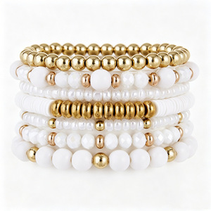Bohemia Beaded Stretch Bracelets Stackable Crystal Gold Plated Ceramic <b>Clay</b> Porcelain Unisex Gift Jewelry - Product Image 4