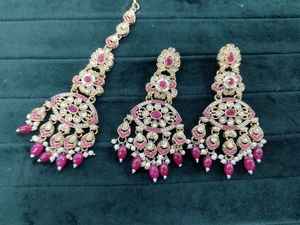 ต่างหูแฟชั่นโลหะผสมหรูหราพร้อมชุดติกก้าเข้าชุดสำหรับผู้หญิงงานแต่งงานงานเลี้ยงเจ้าสาวเครื่องประดับชาติพันธุ์แบบดั้งเดิมขายส่ง - Product Image 4