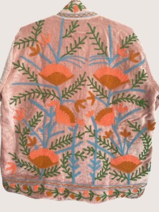Chaqueta Bohemia con Patrón Suzani, Bordado Floral, Mezcla de Terciopelo y Lana, Ecológica, Manga Larga, Cuello Redondo, Talla Grande para Mujer - Product Image 5