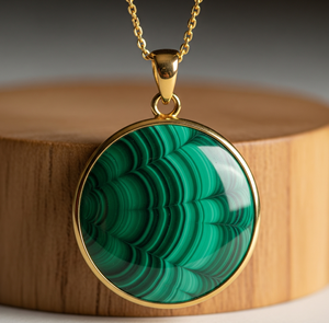 Vêtements quotidiens 925 Sterling Silver Dainty Chain Bohème Naturel Malachite Forme Ronde Pendentif Guérison Cristal Mode Pendentifs - Product Image 1