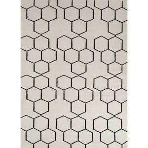 พรมขนสัตว์ทอมือลายเรขาคณิต Indusbar Ivory รุ่น Dwrm-117 ขนาด 9x12 ฟุต ผลิตจากฝ้ายออร์แกนิคและวิสโคส เหมาะสำหรับใช้ในบ้าน - Product Image 1