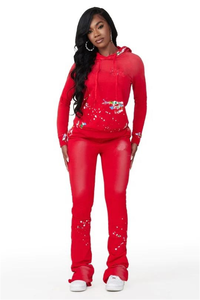 ชุดวอร์มซักได้แบบกรดสำหรับผู้หญิงมีฮู้ดสำหรับผู้หญิงกางเกงปลายบานมีเชือกผูกสำหรับฤดูหนาวพิมพ์ลายผ้าไหม - Product Image 2