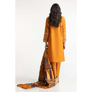 Ensemble de costume brodé en lin 3 pièces couleur moutarde pour femmes - Product Image 4