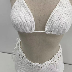 Top de Bikini Personalizado para Mujer, Falda de Bikini Tejida a Mano con Cierre de Gancho, Estilo Europeo Americano, Decoración de Encaje, Logotipo en la Cintura - Product Image 1