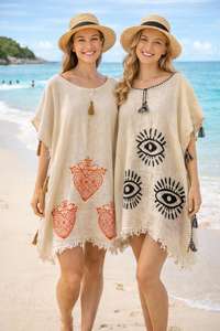 Túnica de Playa y Kimono Estilo Boho-Chic, Relajante y Transpirable, de Muselina de Algodón, con Estampado Digital Geométrico/Floral/Patchwork - Product Image 2