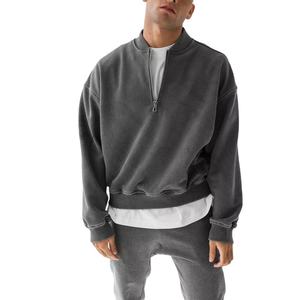 Sudaderas con capucha de felpa francesa 400GSM lavadas con ácido personalizadas, jersey con media cremallera para hombre, sudadera con cremallera de 14 cuartos, sudaderas con capucha Vintage - Product Image 3