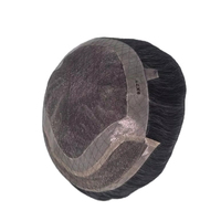 Perruque Toupet Homme en Cheveux Naturels à Lacet Frontal, Cheveux Indiens Remy Taz Hair Bangladesh, Ondulation Body Wave, Trame Simple, 50% Cheveux Gris, Extension