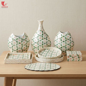 Ensemble de vases en mosaïque de coquillages Viettimecraft, plateau rond, boîte, décoration moderne pour la maison, design en marbre fait main, salon, intérieur - Product Image 4