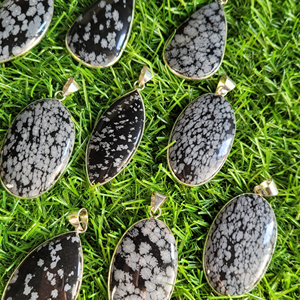 Copo de nieve obsidiana cabujón obsidiana piedra preciosa cabujón colgante plata Metal colgante precio barato cabujón - Product Image 4