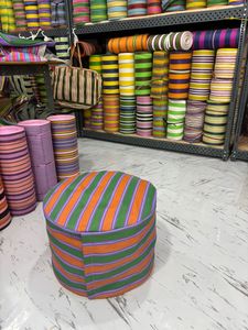 Eco-Friendly Reusable Recycled Nylon Striped Storage Bag with Zipper Closure Large Capacity Pouf Ottoman Floor <b>Cushion</b> - Product Image 3